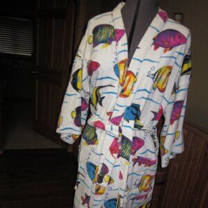 vtg Hilasal 80s colorful cottagecore terry cloth robe 1 sz colorful ocean fish